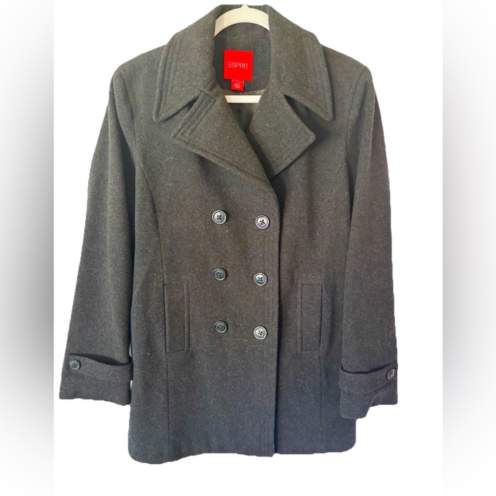 Esprit Charcoal Double-Breasted Pea Coat